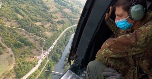 KFOR commander Major General Franco Federici monitoring the situation in northern Kosovo by helicopter.