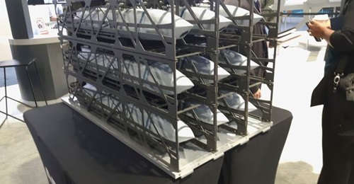 A quarter scale model of an AFRL Rapid Dragon palletised munition rack on display 20 to 22 September 2021 at the Air Force Association's annual conference held outside Washington, DC.