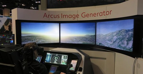The new Collins Aerospace Arcus image generator displayed at I/ITSEC 2023.