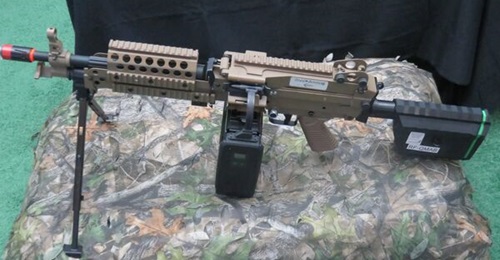 The Green Ammo E-blanks M249 version displayed at I/ITSEC 2023.