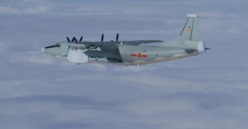 A Japan Air Self-Defense Force aircraft photographed a Chinese Shaanxi Aircraft Industry Group Corporation Y-8G (GX-3) electronic warfare aircraft as it operated with Russian and Chinese strategic bombers over the East China Sea on 14 December 2023.