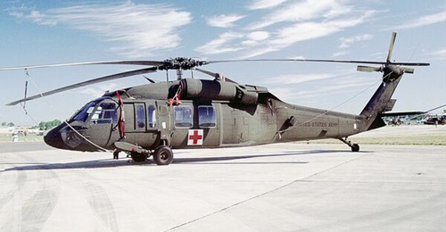 A US Army Sikorsky UH-60L in medical evacuation markings.