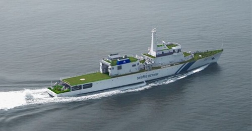 A Sankalp-class OPV, ICGS 
        
        . Its sister ship, ICGS 
        
        was handed over to the Indian Coast Guard on 30 September.