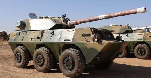 A WMA301 fire-support vehicle displayed during an inspection of new equipment by the president of Burkina Faso on 12 January 2024.
