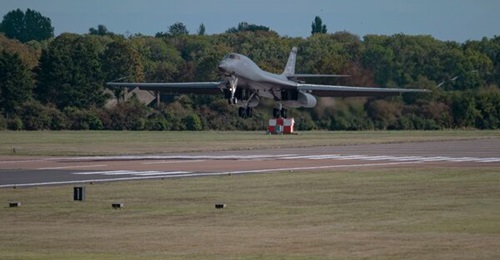 One of a reported two B-1B Lancer bombers arriving in the UK on 6 September.