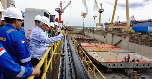PT PAL officials making final checks ahead of the keel-laying ceremony for the third SSV that will be delivered to the Philippine Navy.