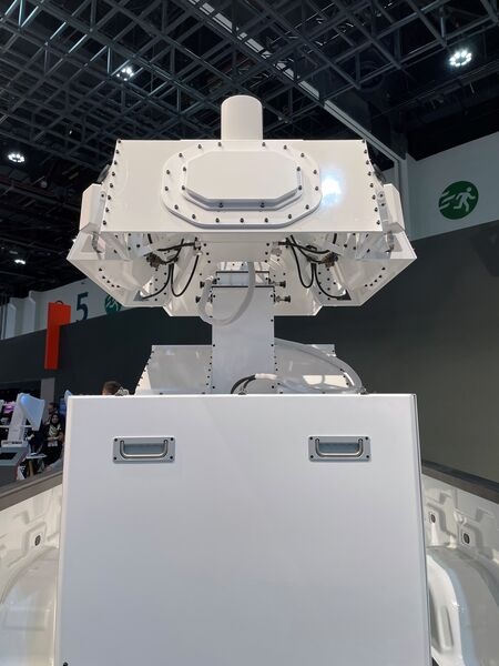 SkyShield, displayed at IDEX 2023, is an omnidirectional C-UAS that can detect and neutralise multiple unmanned aerial threats.