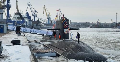 , the second Lada-class SSK on order for the Russian Federation Navy, is pictured during its commissioning ceremony at Admiralty Shipyards on 31 January.
