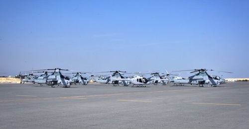Bahrain's new Bell AH-1Zs and 505 helicopters lined up for their induction on 5 February.