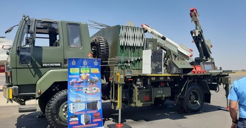 The SAMAR air-defence system - seen here at Aero India 2023 - features two refurbished Russian Vympel R-73E infrared-guided air-to-air missiles mounted on a Stallion 4×4 Mk IV BS-III truck.