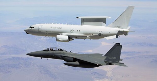 A RoKAF F-15K Slam Eagle flies alongside a Peace Eye AEW&C platform. Both platforms have featured in the service's modernisation efforts over years, geared at addressing the persistent threat from North Korea.