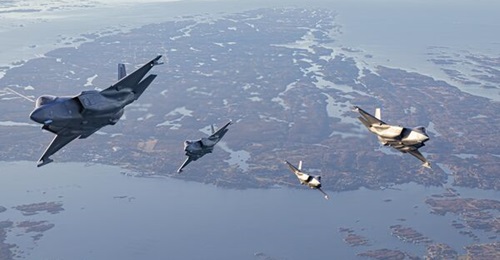Royal Norwegian Air Force Lockheed Martin F-35 (F-35A) Lightning II Joint Strike Fighters operating over the High North. The Nordic countries have opened a CAOC to protect NATO's northern flank.