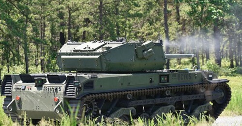 An RCV-M fires a round at a target during the vehicle's live-fire testing at Fort Dix, New Jersey, on 30 June.