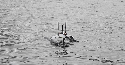 EvoLogics Sonobot 5 USV being demonstrated at Oceanology International 2024 in London on 13 March.