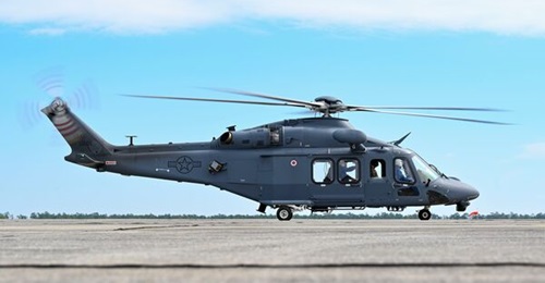 An MH-139A Grey Wolf prepares for take-off at its testing base at Duke Field, Florida, on 22 February 2024, en route to its first duty base at Malmstrom AFB, Montana.