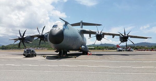 A Royal Malaysian Air Force A400M aircraft in Langkawi. Indonesia is now considering if the aircraft type is suitable for its aerial tanker and military lift requirements.