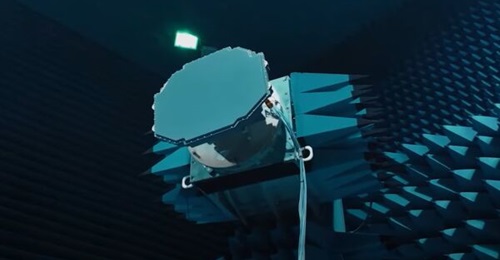 A screenshot from an Aselsan video showing its new AESA radar in an anechoic chamber prior to flight trials aboard an F-16.