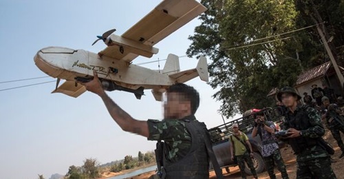 A resistance attack on Myanmar's administrative capital Naypyidaw on 4 April used domestically produced 3D-printed UAVs such as the aircraft depicted in this 2023 photo. This UAV, which appears to be similar to the UAVs used during the 4 April attack, ...