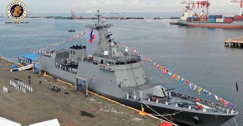BRP 
        
        , the PN's second Jose Rizal-class guided-missile frigate, during its commissioning ceremony on 19 March at South Harbor in Manila. Philippine media reported on 11 October that the Mistral 3 SAMs meant to arm the two frig...