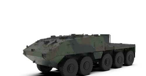 Flatbed version of 10×10 Piranha HMC designed for example to carry large weapon system modules.