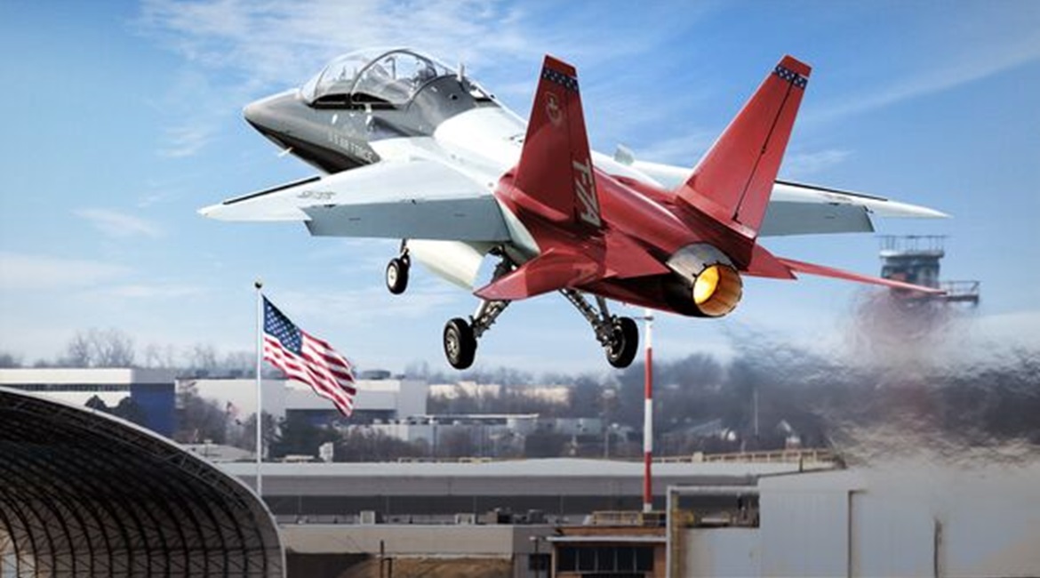 An undated photo of the USAF Boeing T-7A Red Hawk jet trainer. The USAF is delaying its Milestone C decision for the programme because of parts shortages, initial design delays, and additional testing required due to discovery of aircraft wing rock.
