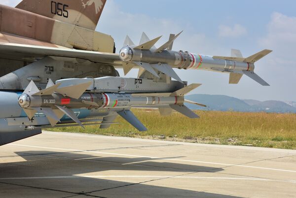 The Python-5 air-to-air missile mounted on the external stores of an Israel Air Force F-16I multirole combat aircraft. (Rafael Advanced Defense Systems)