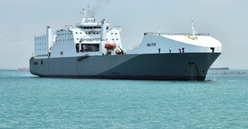 MV 
        
         seen here as it arrives at Changi Naval Base in May 2024.