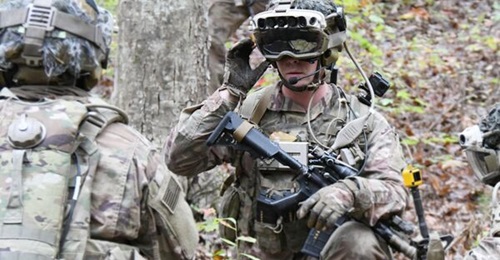 Soldiers from the 82nd Airborne Division use the latest IVAS prototype during a training exercise in October 2020.