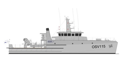 A schematic of the OCEA OSV 115 survey ship ordered by Nigeria.
