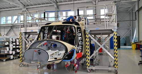 The first Leonardo AW149 on the final assembly line in Swidnik.