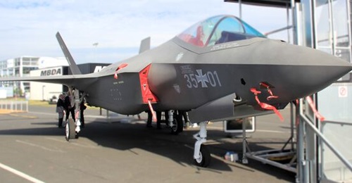 A mock-up of the F-35A at the ILA Berlin Air Show sporting Luftwaffe markings. Germany is now considering buying eight more jets to add to the 35 now on order, Reuters has reported.