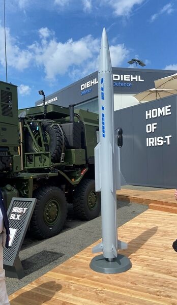 Diehl Defence displayed a life-size model of the IRIS-T SLX missile at the ILA Berlin Air Show.