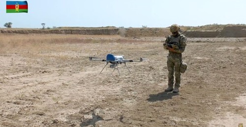 An STM Kargu loitering munition takes off during the 'Caucasian Eagle 2024' exercise in Azerbaijan.