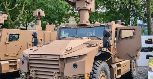 A VBMR-L Serval patrol vehicle displayed at Eurosatory 2024.