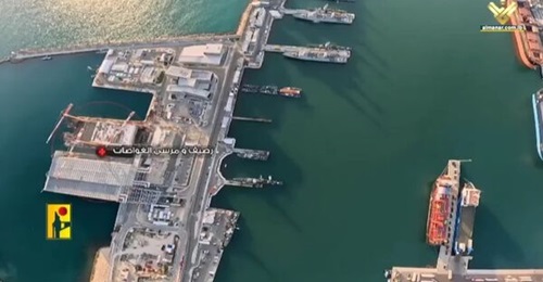 A still from the UAV reconnaissance video highlights the covered submarine dock at Haifa naval base.