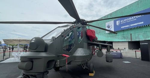 Leonardo debuts the AW249 attack helicopter at Eurosatory 2024. Pictured is one of the four prototypes built by the company to test the platform's systems.