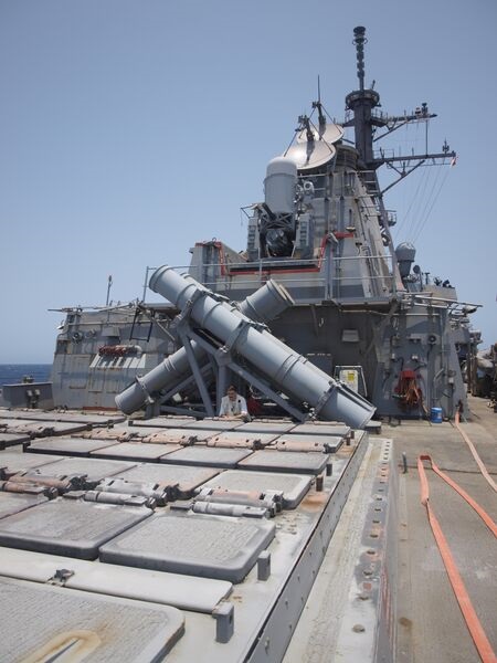 USS 
        
         was the first US Navy ship to engage a ballistic missile in combat.