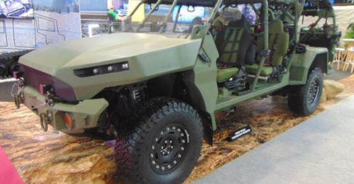 A GM Defense ISV was displayed at the Michelin stand during Eurosatory 2024.