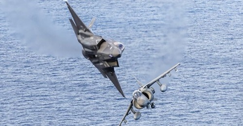 The Italian Navy has spelled out the future weapons package for the F-35B (foreground) that it is to field over the coming decades in place of the AV-8B (background). For the first time, this includes both the JSM and SPEAR 3 stand-off missiles.