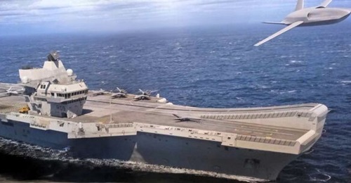 General Atomics showcased its vision of a future unmanned carrier air wing for the UK Royal Navy's two Queen Elizabeth-class aircraft carriers at the Farnborough 2024.