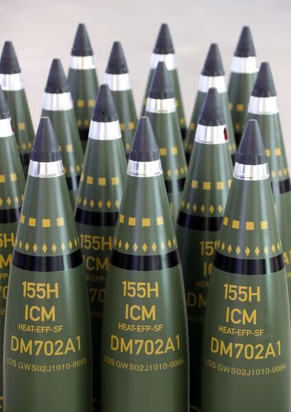 The Ukrainian government has contracted Rheinmetall to build an ammunition factory in Ukraine. Pictured are SMArt 155 mm guided munitions.