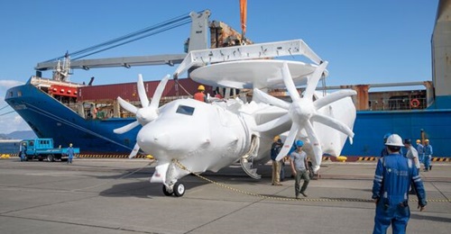 A JASDF E-2D is delivered via sea in 2022. Japan is bulking up its AEW capabilities as tensions in the Western Pacific rise.