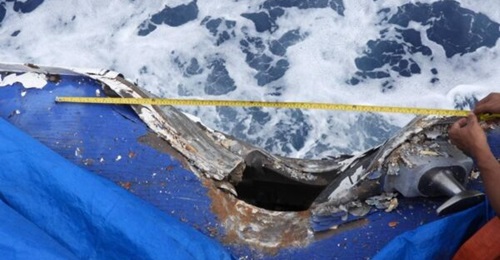 Photo released by the Philippine Coast Guard shows damages sustained by BRP 
        
         in its collision with a China Coast Guard vessel on 19 August 2024.