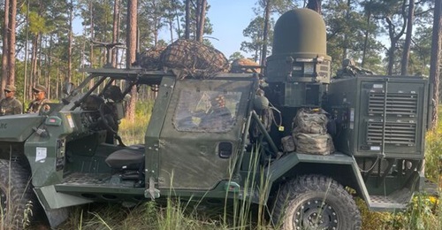 An Infantry Squad Vehicle carries a Tactical Electronic Warfare System - Infantry during the 101st Airborne Division's training rotation at Fort Johnson, Louisiana.