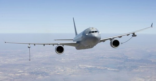 A Royal Australian Air Force KC-30A (A330) MRTT with its refuelling hoses out. Indonesia is also considering this aircraft type for its aerial refuelling requirements.