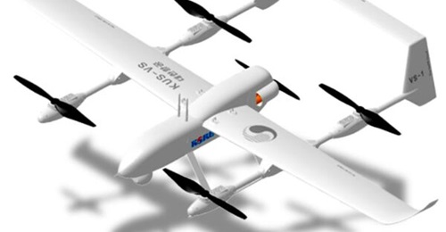 A computer-generated image of the KUS-VS 'lift & cruise' VTOL UAV that Korean Air is currently developing for tactical operations. At ADEX 2021 the company signed an MOU with Insitu to develop a new lightweight, modular VTOL UAV.