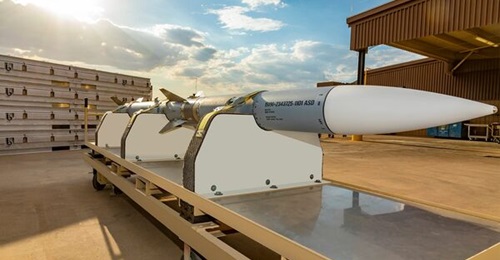 An AIM-120 D-3 AMRAAM at Raytheon's Tucson, Arizona plant. The AIM-120 C-8 is the export version of the AIM-120D and closely resembles this missile.