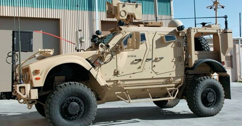 A US Army Mine-Resistant Ambush Protected All-Terrain Vehicle outfitted with the legacy Warfighter Information Network-Tactical Increment 2 Soldier Network Extension system.