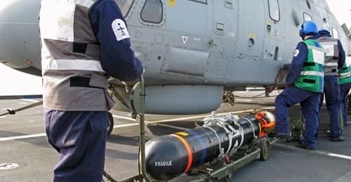 A Sting Ray lightweight torpedo seen just prior to loading onto an RN Merlin helicopter. The upgraded Mod 2 weapon is planned to enter service in the early 2030s.