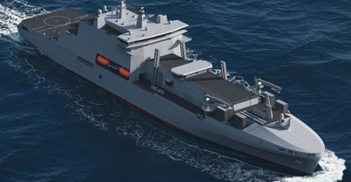 A concept graphic of one of the Royal Navy's future Fleet Solid Support ships.